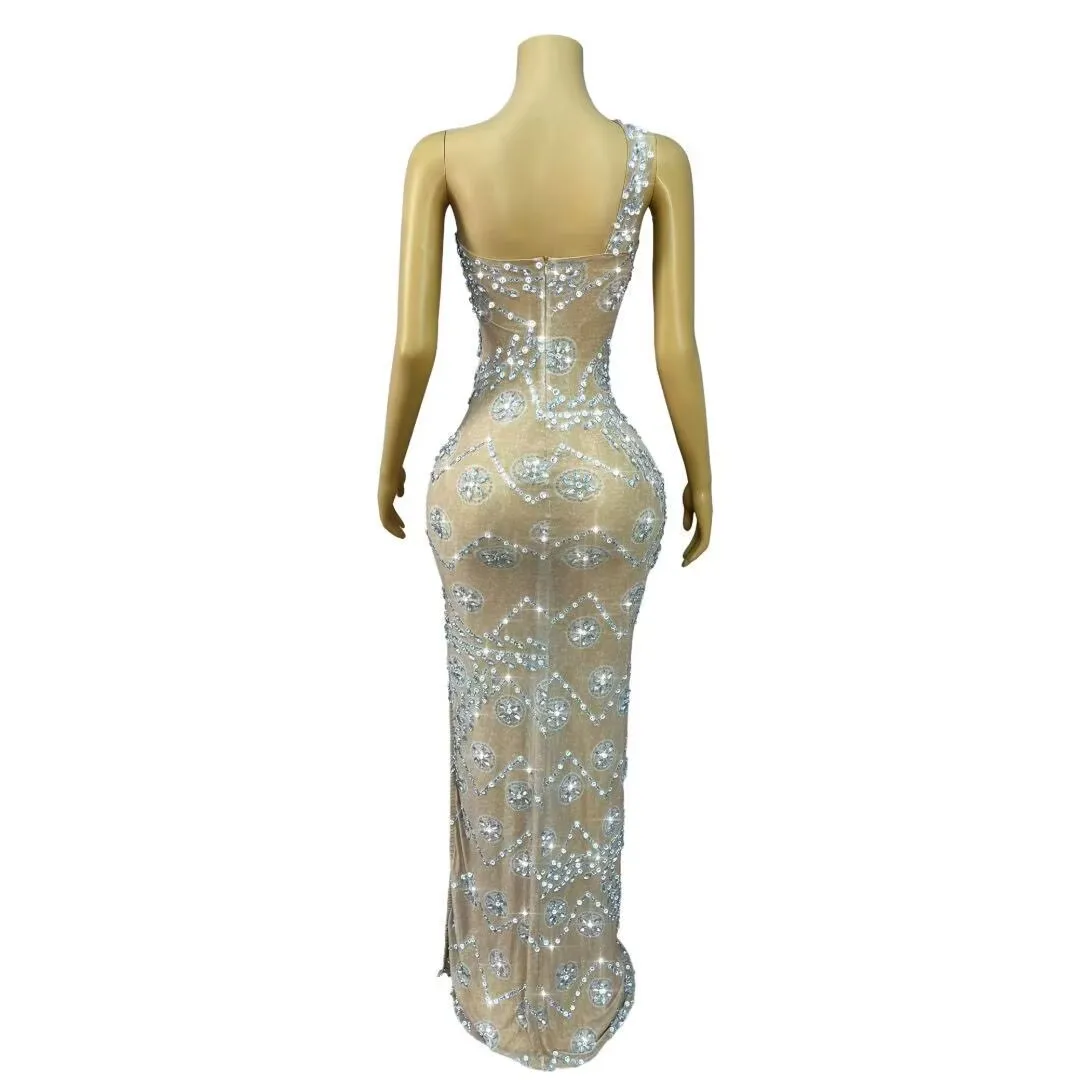 Luxury Sexy Shining Rhinestones High split Dress Evening Cocktail Birthday Party Gown Red carpet Show Photo Shoot Stage Wear view 2