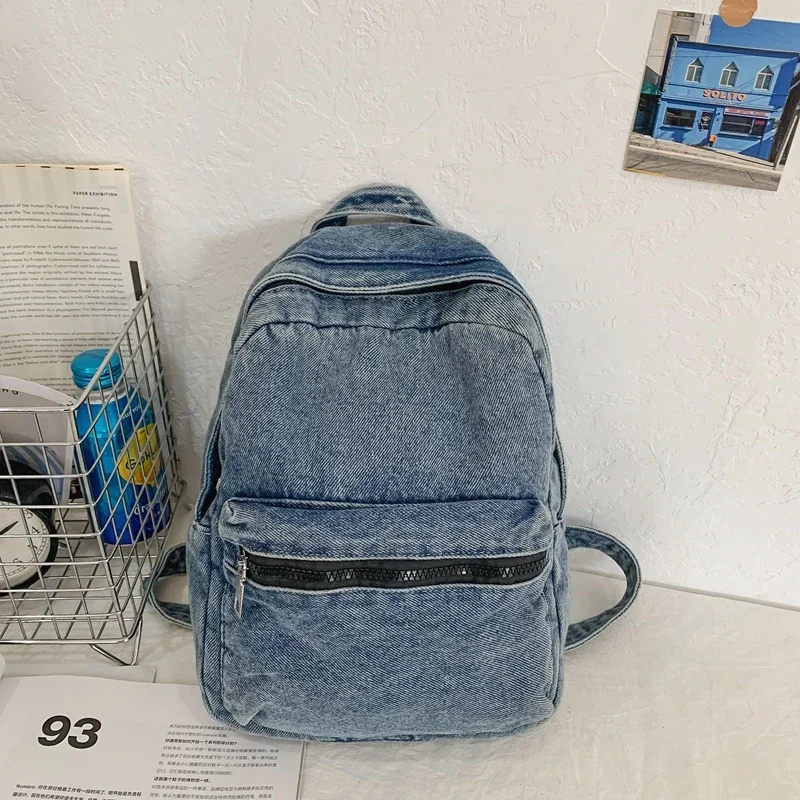 

Denim Backpacks for Women 2024 New Zipper Fashion Backpack Casual Versatile Hot Sale Simplicity Basic Style Bolsas Femininas