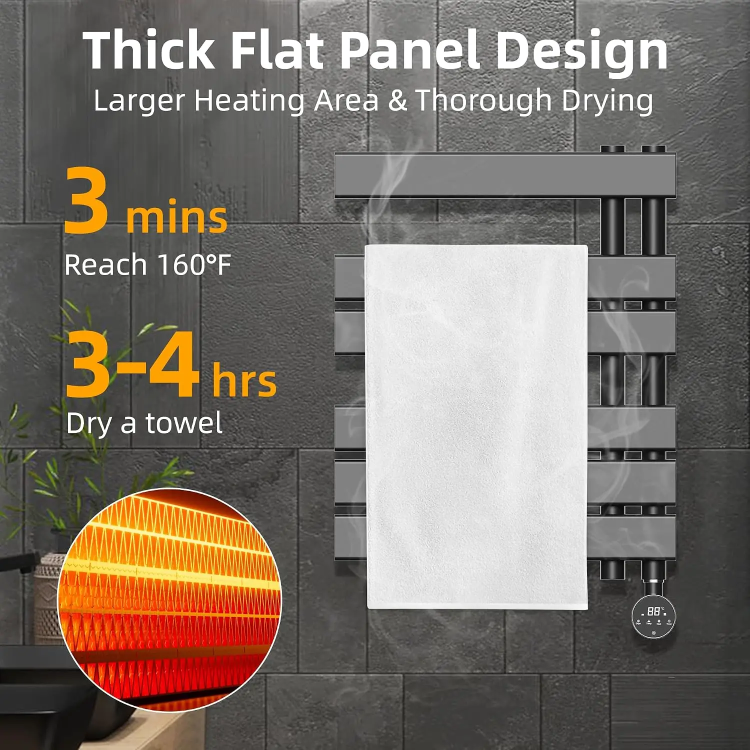 M205 Electric Towel Warmer, Black, H19.69 x W19.69 | Heated Towel Rack, No Preheat, Fast Dry, Precise Timer, Plug-in/Hardwired
