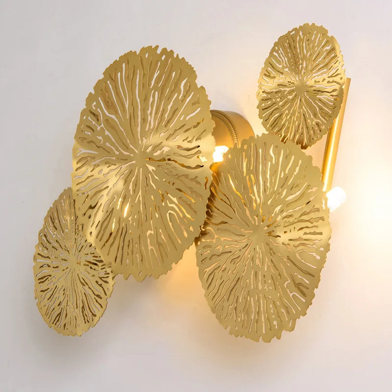 Gold LED Wall Lights Lotus Leaf Wall Lamps Living Room Bedroom Bedside Light Home Deocr Wall Sconces Loft Decor Lighting Fixture