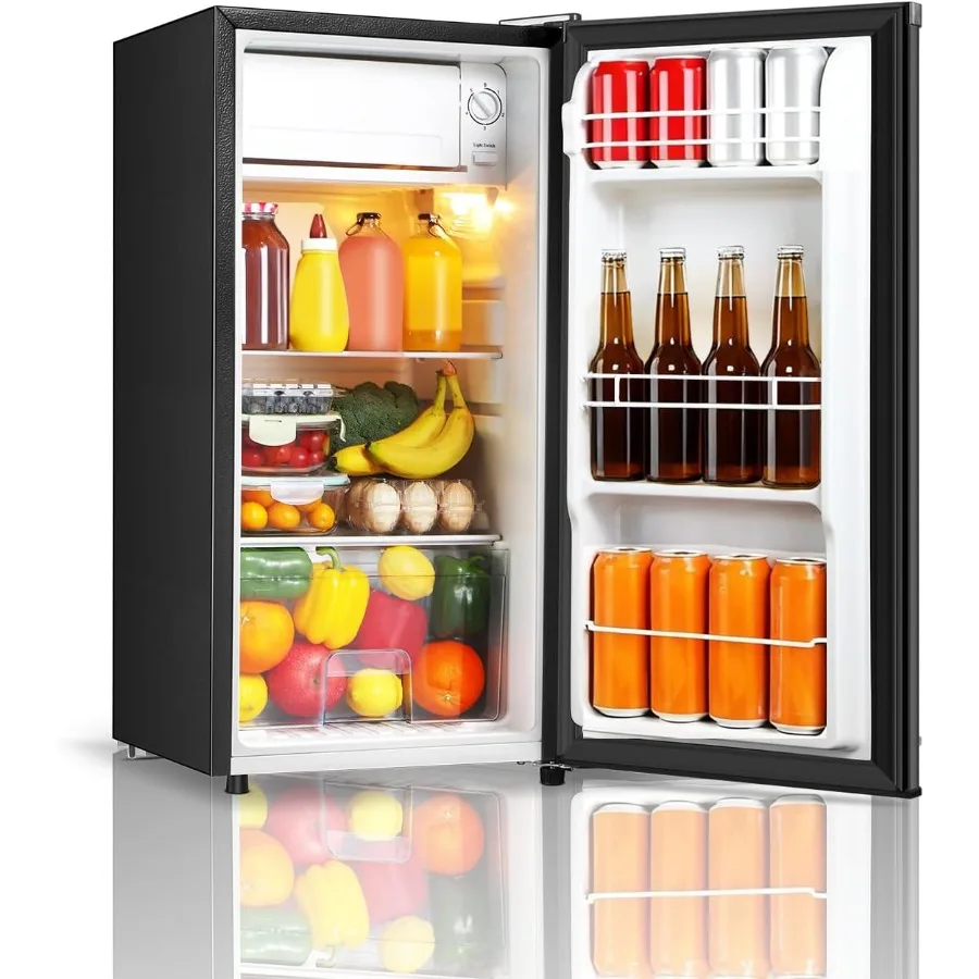 ثلاجة صغيرة مدمجة مع فريزر لمكتب النوم أو غرفة النوم: باب واحد 3.1 قدم مكعب LED ضوء ترموستات قابل للتعديل قابل للإزالة Gl #1