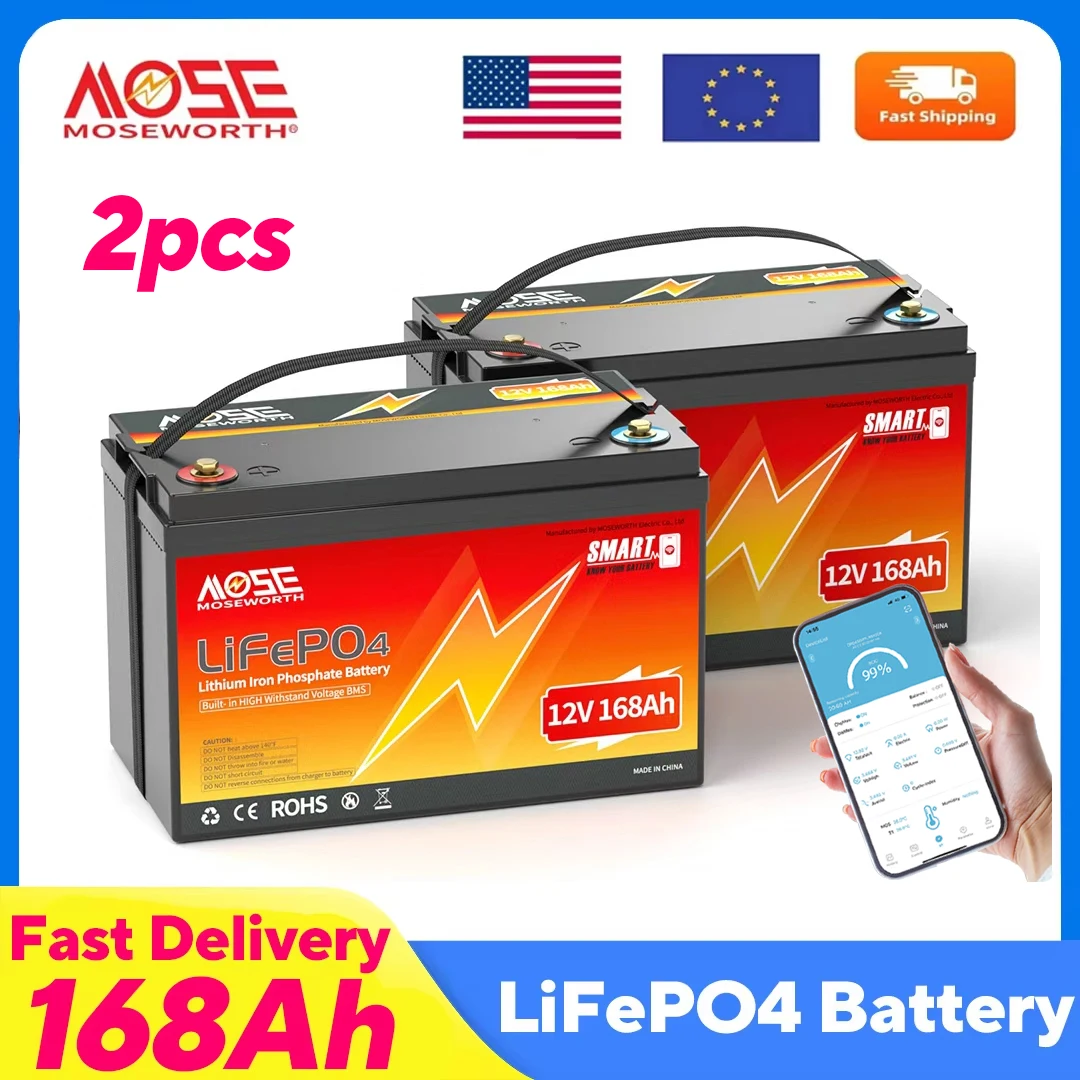 MOSEWORTH  12V 168AH LiFePO4 Battery Lithium Iron Phosphate Battery with Bluetooth BMS 8000+ Cycle for RV Solar Off-Road