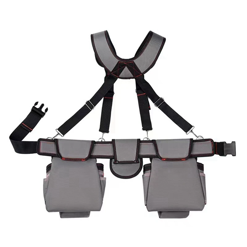 HOT-Suspender Tool Belt With Pouches Portable Large Capacity Gardening Tool Bag Electrician Tool Bag Strap Belt