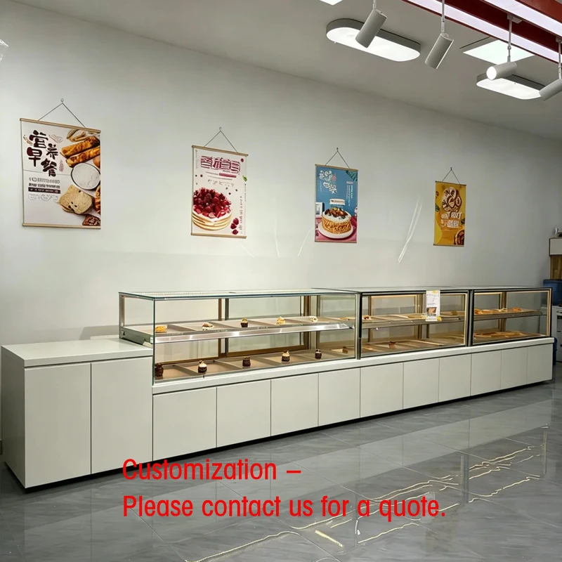 custom.Factory-made Minimalist White Linear Bakery Display Cabinet with a Robust, Design and Customisable Worktop