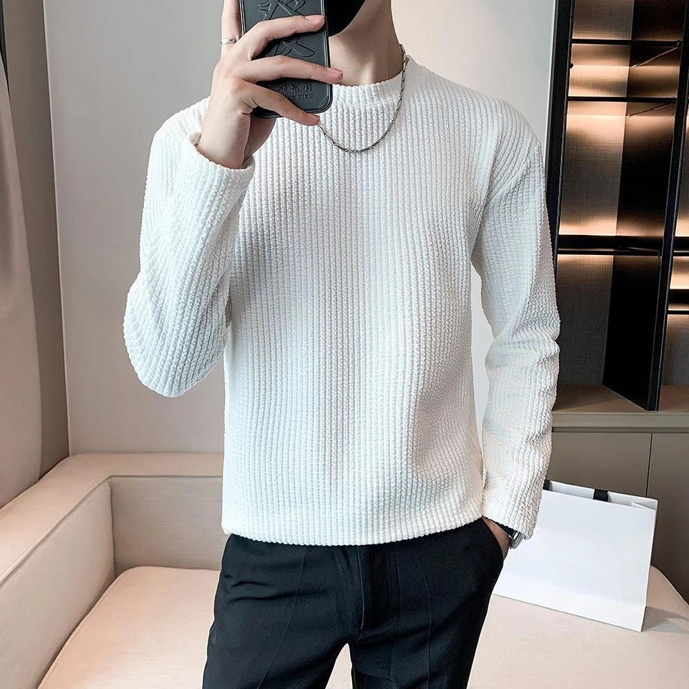 Autumn Winter US Style Pure Color Stripe Sports Pullover Men Slim Elastic Long Sleeve Fitness Workout Undershirt