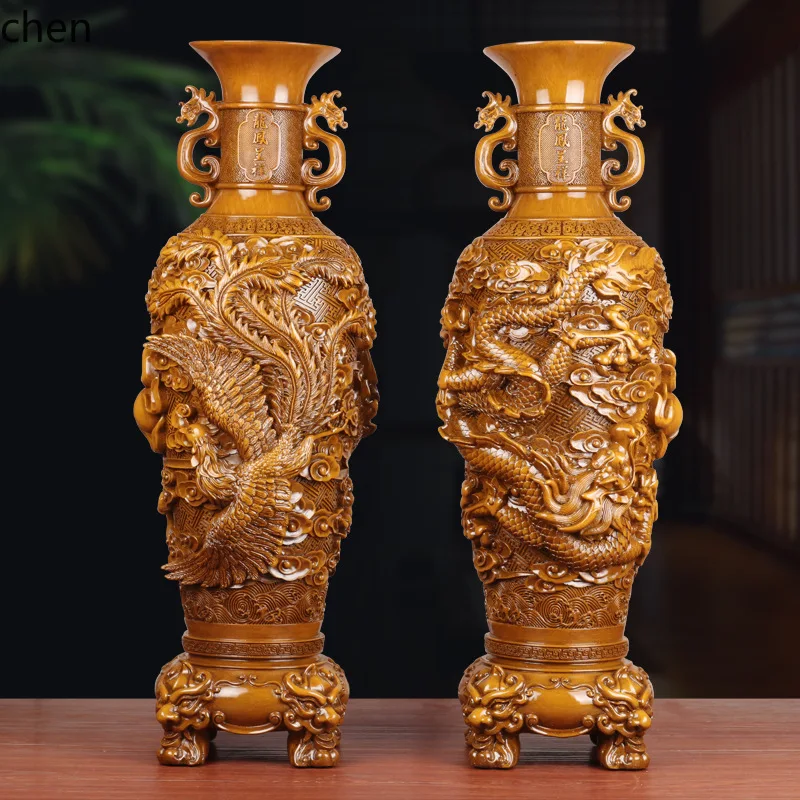 Dragon and Phoenix Vase Ornaments Pair Home Living Room Entrance Decorations Housewarming Gifts