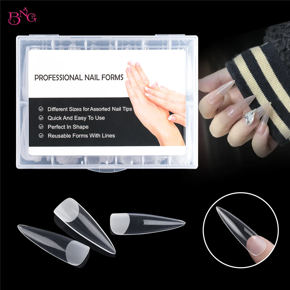 Bng 120Pcs Quick Building Full Cover Dual Forms Nail Tips Voor Poly Extension Gel Stiletto Acryl Nagel Mallen Manicures Tools