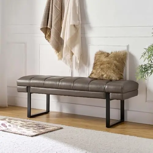 

HULALA HOME 53-дюймовая скамья-пуф из искусственной кожи для прихожей, с пуговичной стежкой, для изножья кровати, для спальни, гостиной, с металлическим основанием