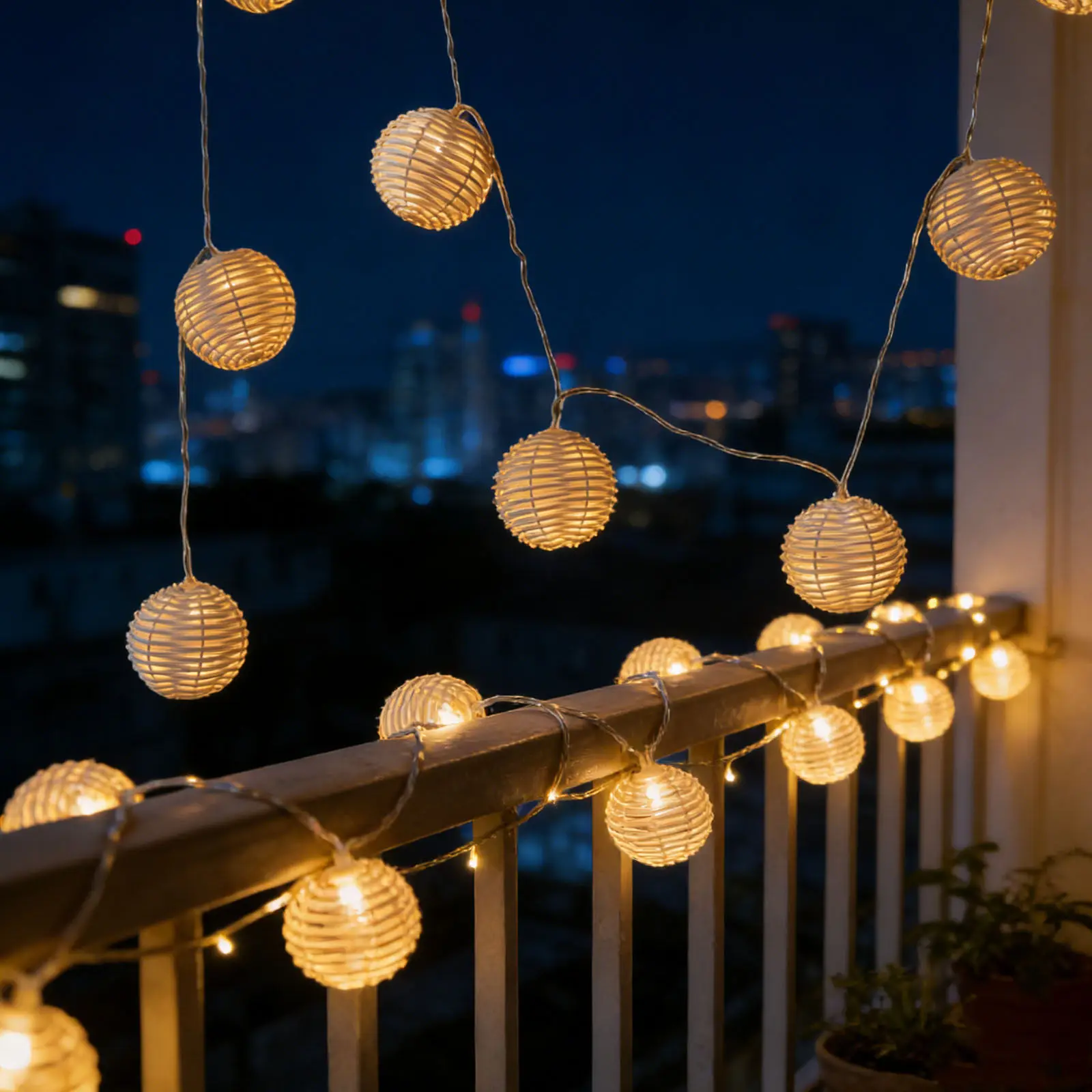 

Rattan Ball String Lights 7.6ft with 10 Leds Warm Glow Powered Wicker Lantern Lights for Porch Balcony Bedroom Patio