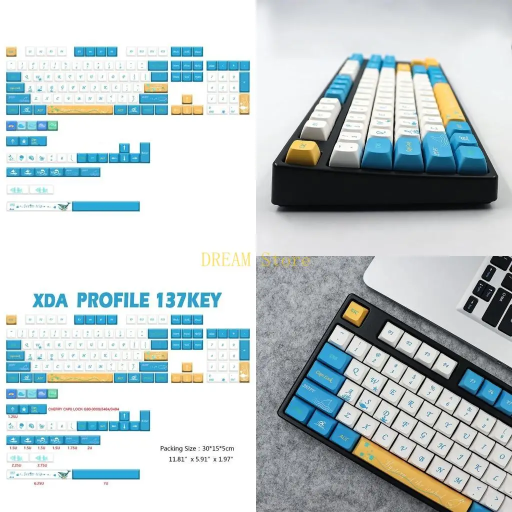 

Ocean Trip Keycaps Dye Sub PBT XDA Keycap for GK61/64/68/ 104 108 Mechanical Keyboard 137 Keys Blue sale