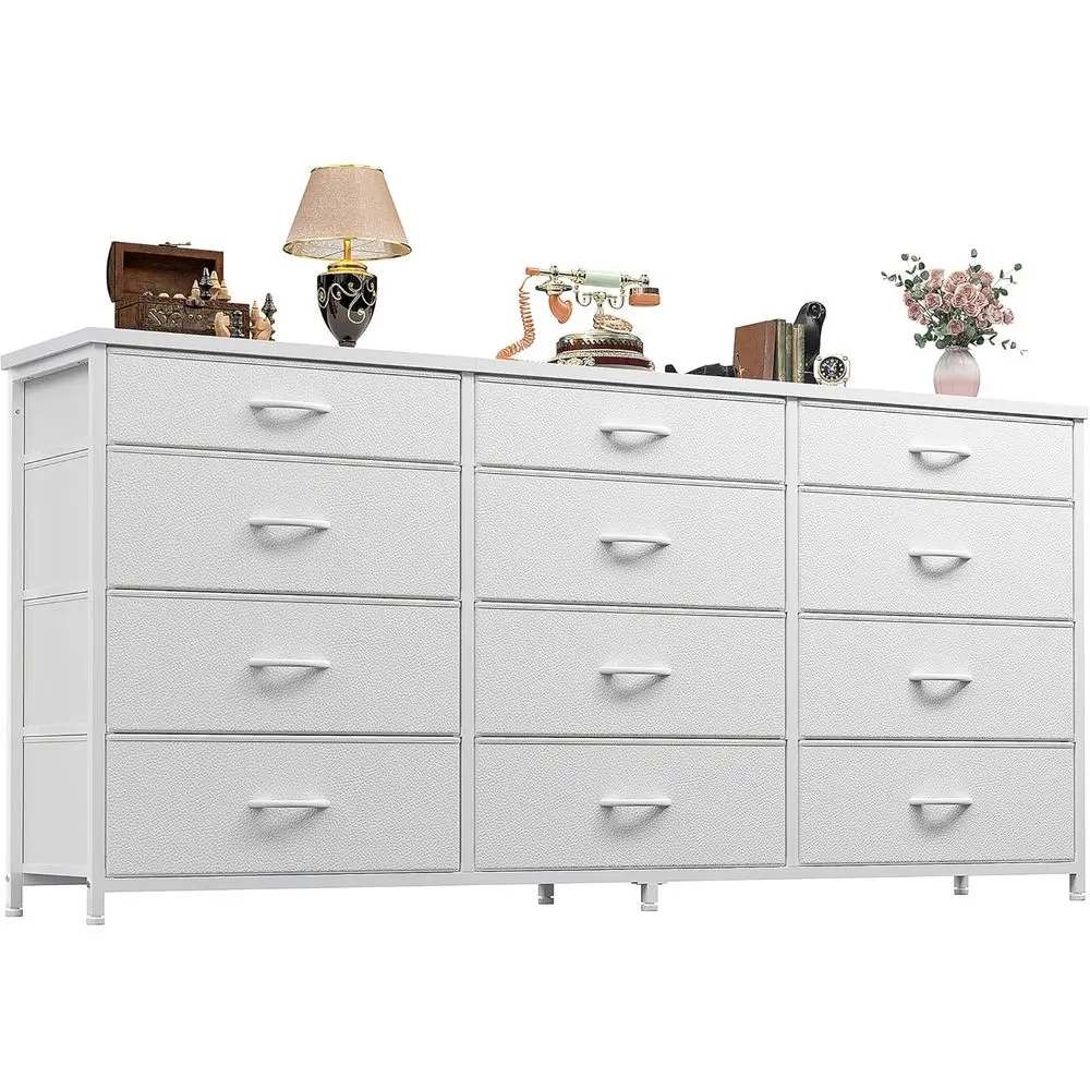 55 Long Dresser or Bedroom with 12 Fabric Drawers, Entertainment Center, 60 Inch TV Dressers & Chests, Large Organizer, Living R