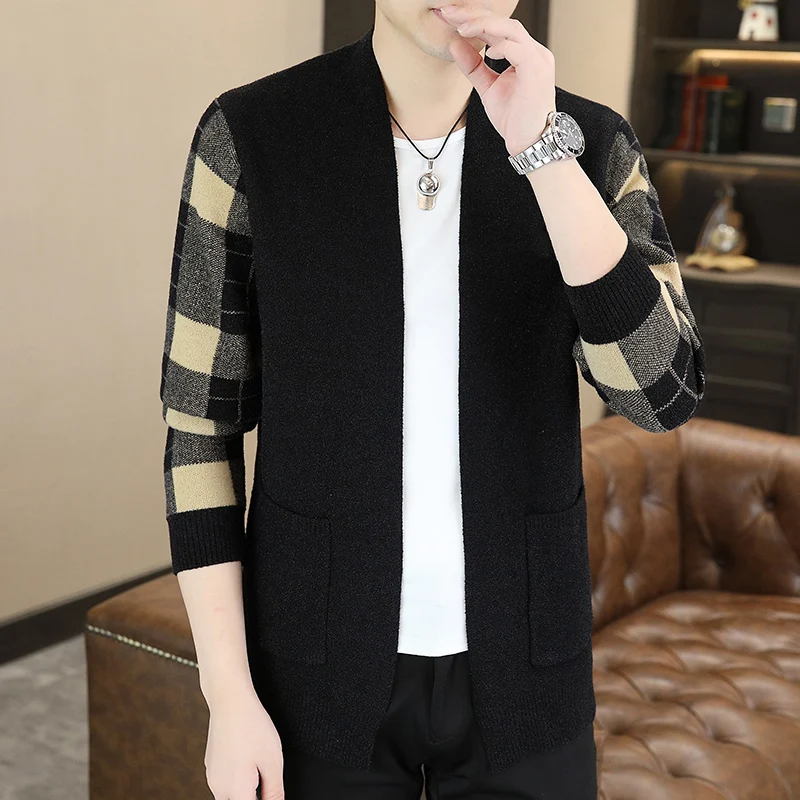 

Men's Knitted Open Cardigan Casual Thin Style Outerwear Spring Autumn New Model V-Neck Long Sleeve Anti-Wrinkle Polyester