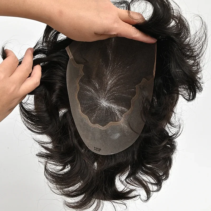 Perruque Lace Front Wig Suisse 100% Naturelle, Cheveux Humains, Pu, Unité Système de Remplacement, Europe, pour Homme