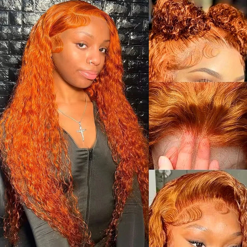 Ginger Orange Curly 13x4 Lace Front Wig Human Hair Wigs 350 Colored 180 Density Highlight Deep Wave Wig Brazilian Hair For Women