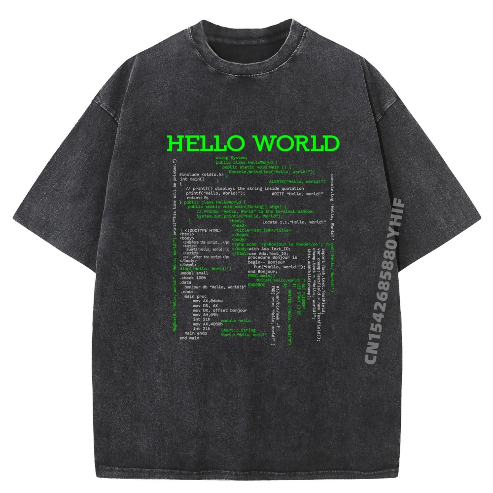 

Hello Coding World Компьютерное программирование языков Оптовая продажа футболок 100 шт. Новые топы и футболки с принтом стираной одежды