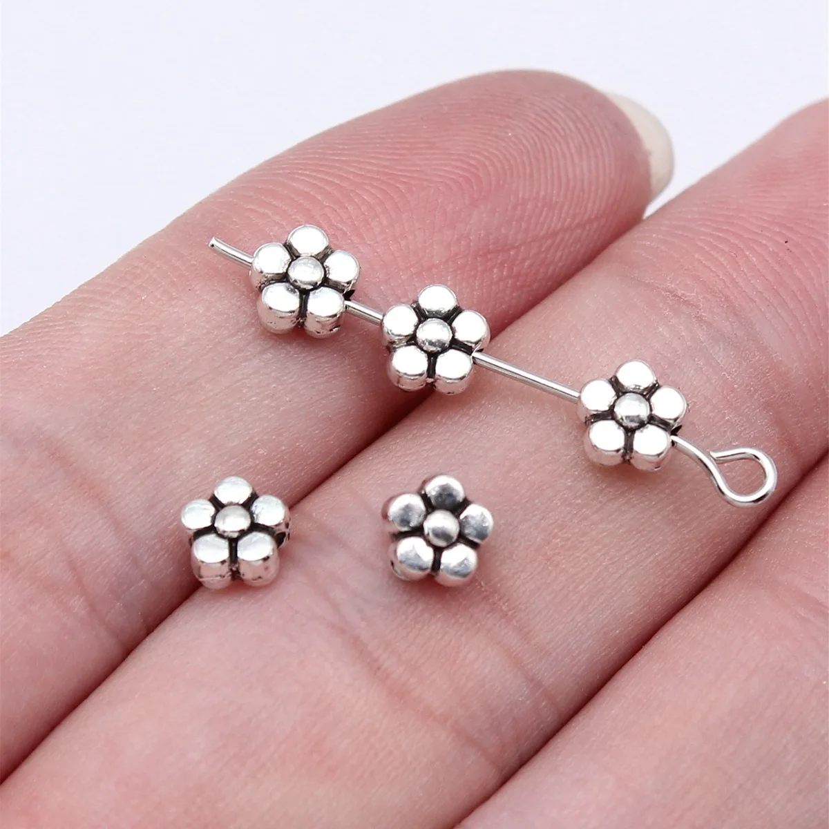 IFOCUS 100pcs/Lot Flower Beads For DIY Jewelry Making Zinc Alloy 5.7x5.7x3.5mm/0.22x0.22x0.14inch