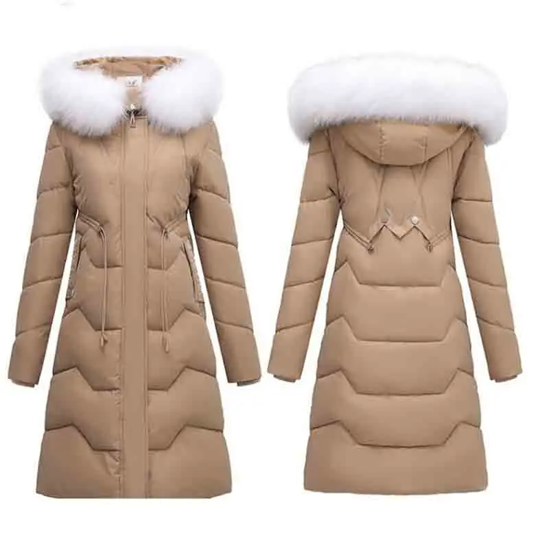 2022 inverno nova feminina com capuz cintura designsselim fino moda gola de pele longo quente de alta qualidade casaco de bolso downjacket femaletide