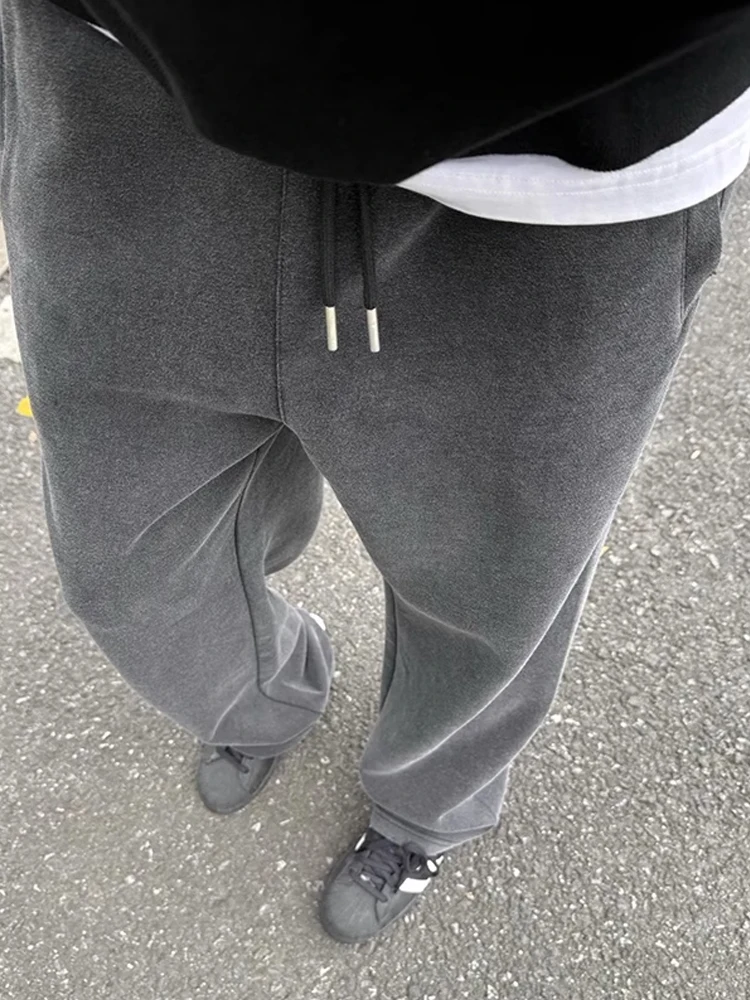 

American Sle Thiened Bend Knife Pants Men's Winter American Drape Sports Pants Fce Lined Thi Straight Casual Long Pants