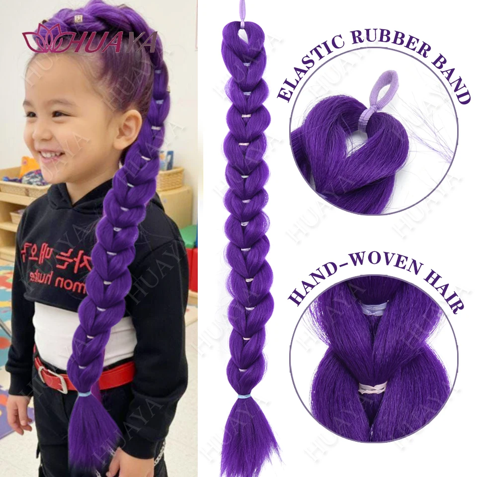 Synthetic Braided Purple Hair Ponytail Rumi Costume Hairstyle Long Ponytail with Rubber band and Clips for Kids Girls Christmas