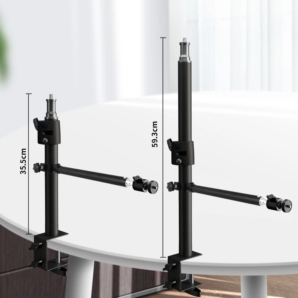 Horizontal Arm Desk Mount C-Stand With Flexible Auxiliary Holding Arm Overhead Camera Webcam Table C-Clamp Ring Light Bracket