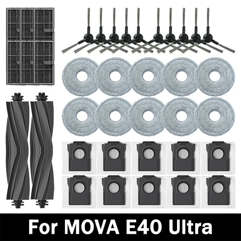 Accessoires pour aspirateur MOVA E40 Ultra, brosse latérale principale, filtre HEPA, chiffons de nettoyage, sac à poussière, pièces de rechange