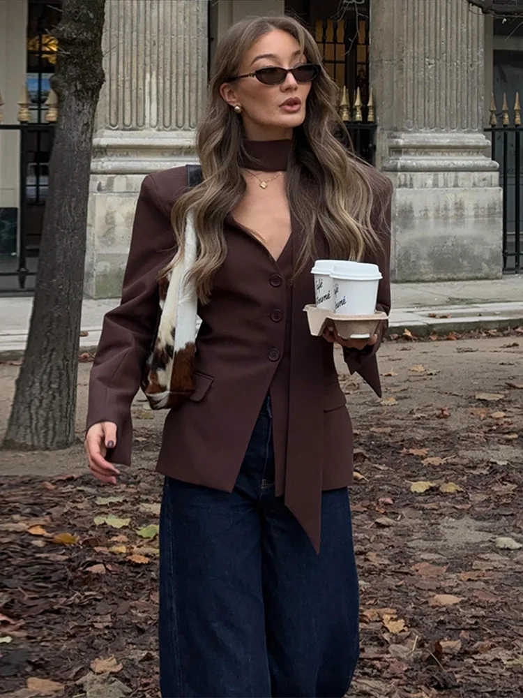 Spring Women Coat With Halter Single Breasted Long Sleeve Pockets Female Jacket Fashion Office Lady Outwear 2026 New Commute