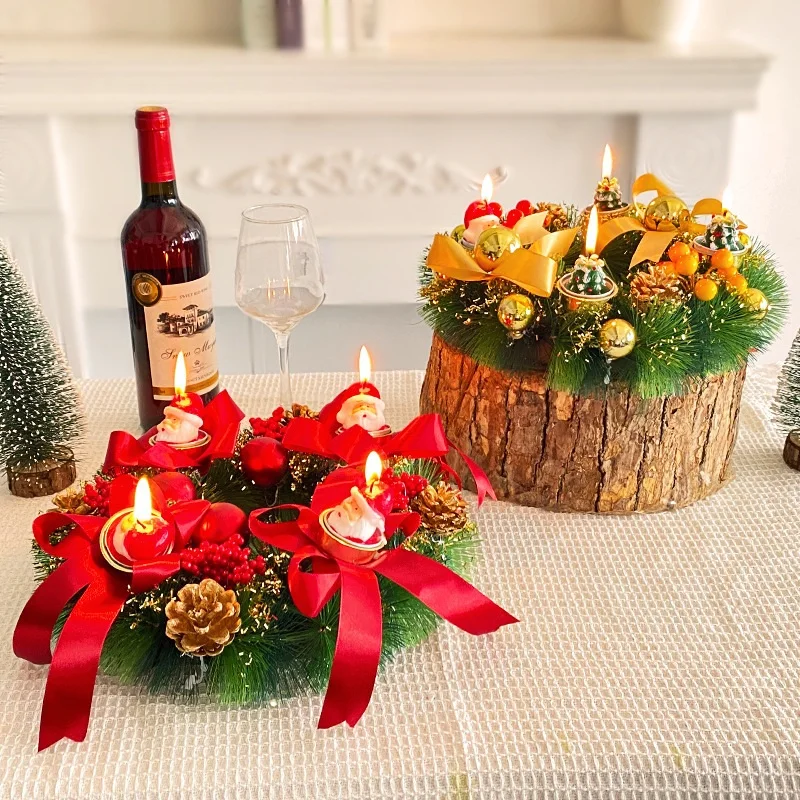 Artificial Christmas Candle Ring 30cm Faux Pine Wreath with Red Berries, Pine Cones & Bells for Table Centerpiece Decor