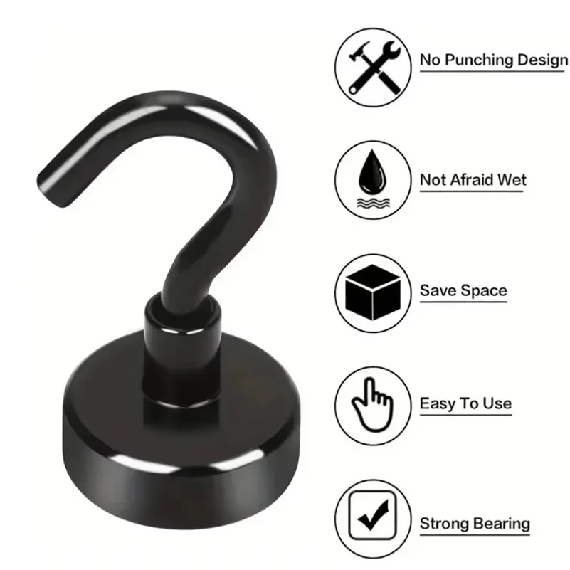 8Pcs Black Magnetic Hook 16 Lbs (Approx 7Kg) Indoor Hangings, Kitchens, Workplaces, Offices and Garages