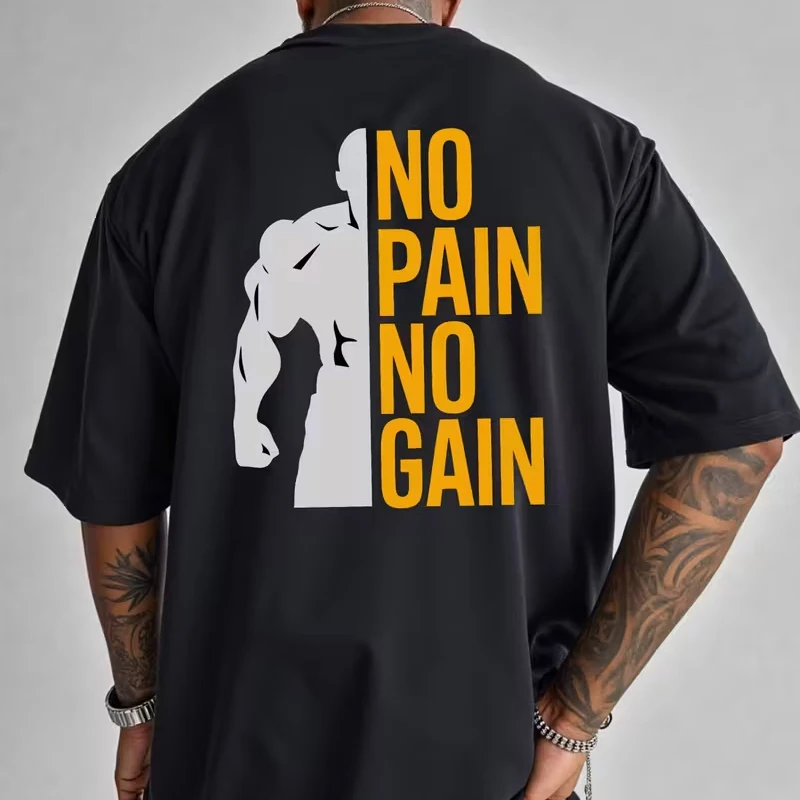 NO PAIN NO GAIN Letter Print T-Shirt  American Fashion Fitness Crew Neck Short-sleeved Retro Street Y2K Casual Tops Clothing