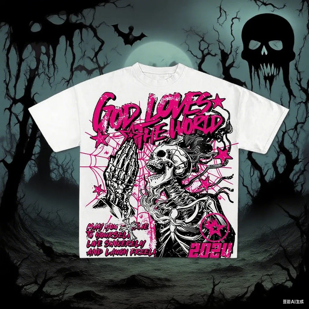 Casual Kurzarm God Loves The World Grafiken 100% Baumwolle T-Shirt Männer Sommer Y2K Vintage Oversize T-shirt Streetwear Frauen Top