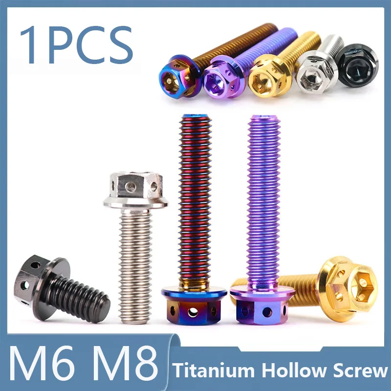 1Pcs TC4 Titanium Hollow Screw Hex Socket External Allen Bolt M6 M8 for Bicycle Motorcycle Car Modification Lightweight