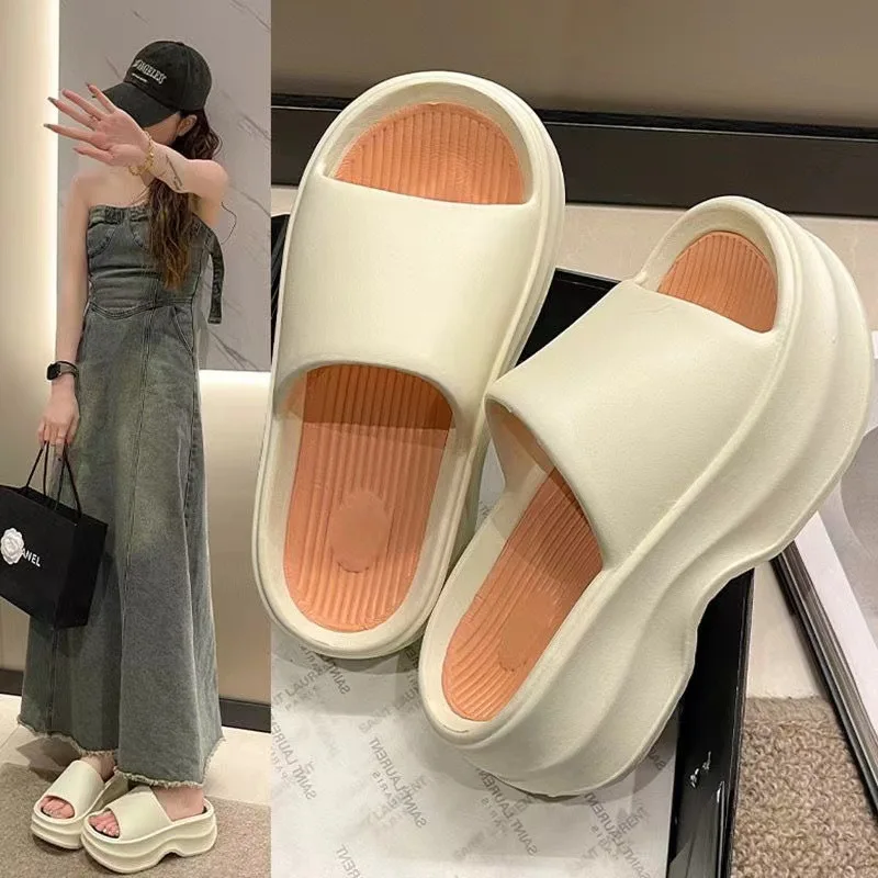 Thick EVA Slippers 2024 New Summer Women's Slippers Wear Home Platform Sandals Fashion Outwear Non Slip Elevated Slippers Women