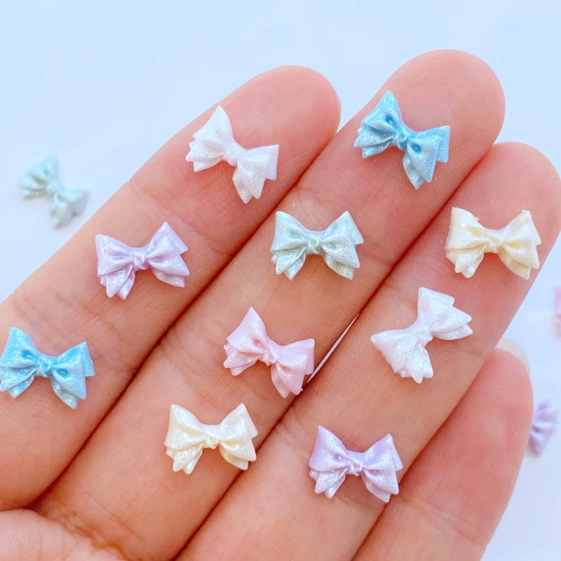 100Pcs New Cute Mini 7*10mm Small Bowknot Series Resin Flatback Cabochon Scrapbook Kawaii Embellishments Accessories