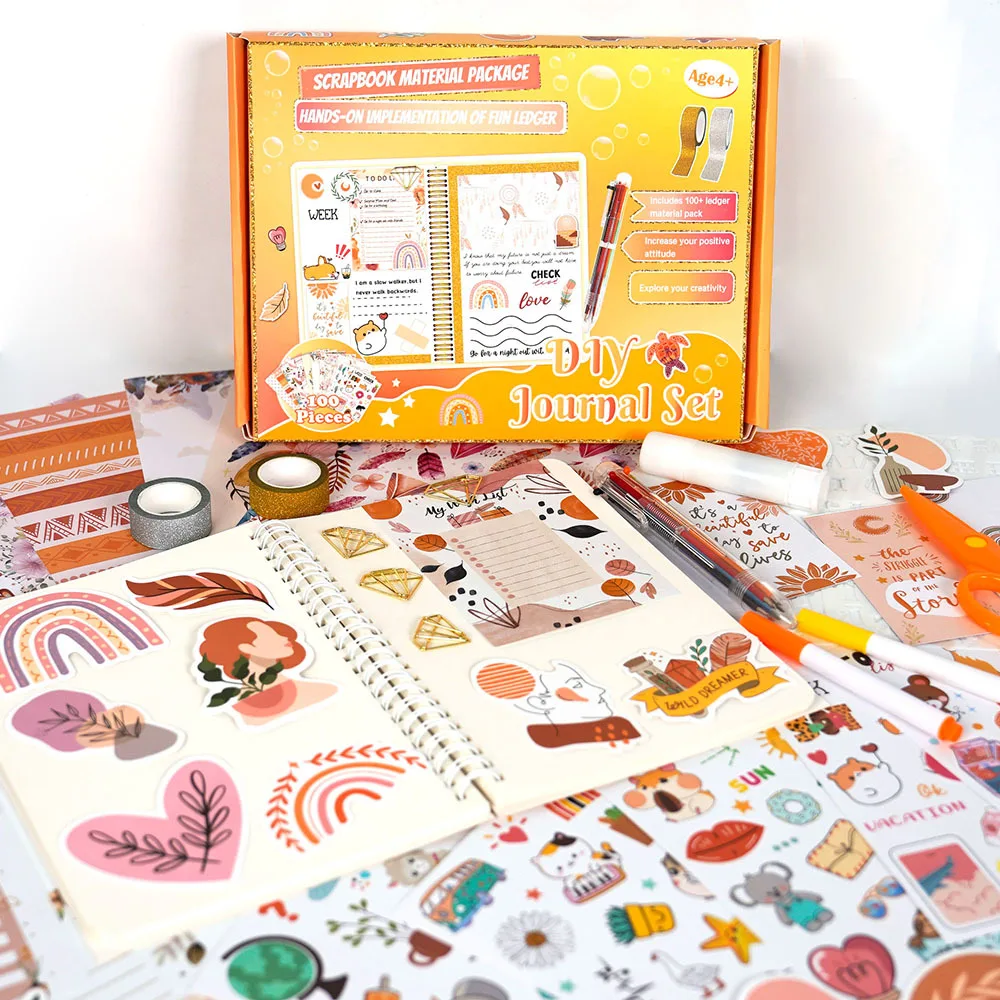 Cute Bohemian DIY Journal Set for Kids Diary Notebook Scrapbook Sticker Gift Box Stationery Kit School Supplies