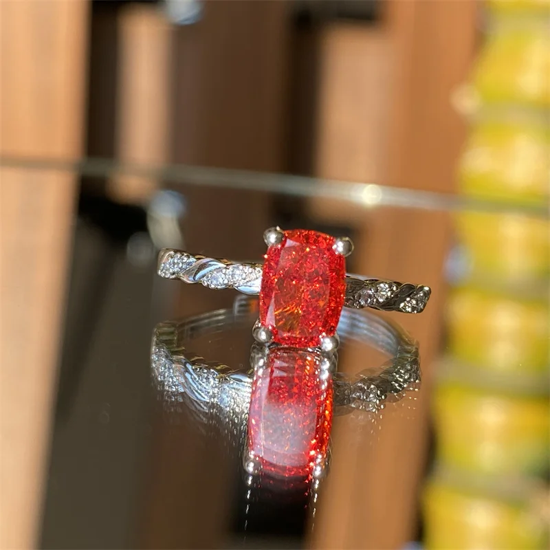 

Новое кольцо со шпинелем, квадратное женское кольцо принцессы, модные аксессуары, красный камень, регулируемое отверстие