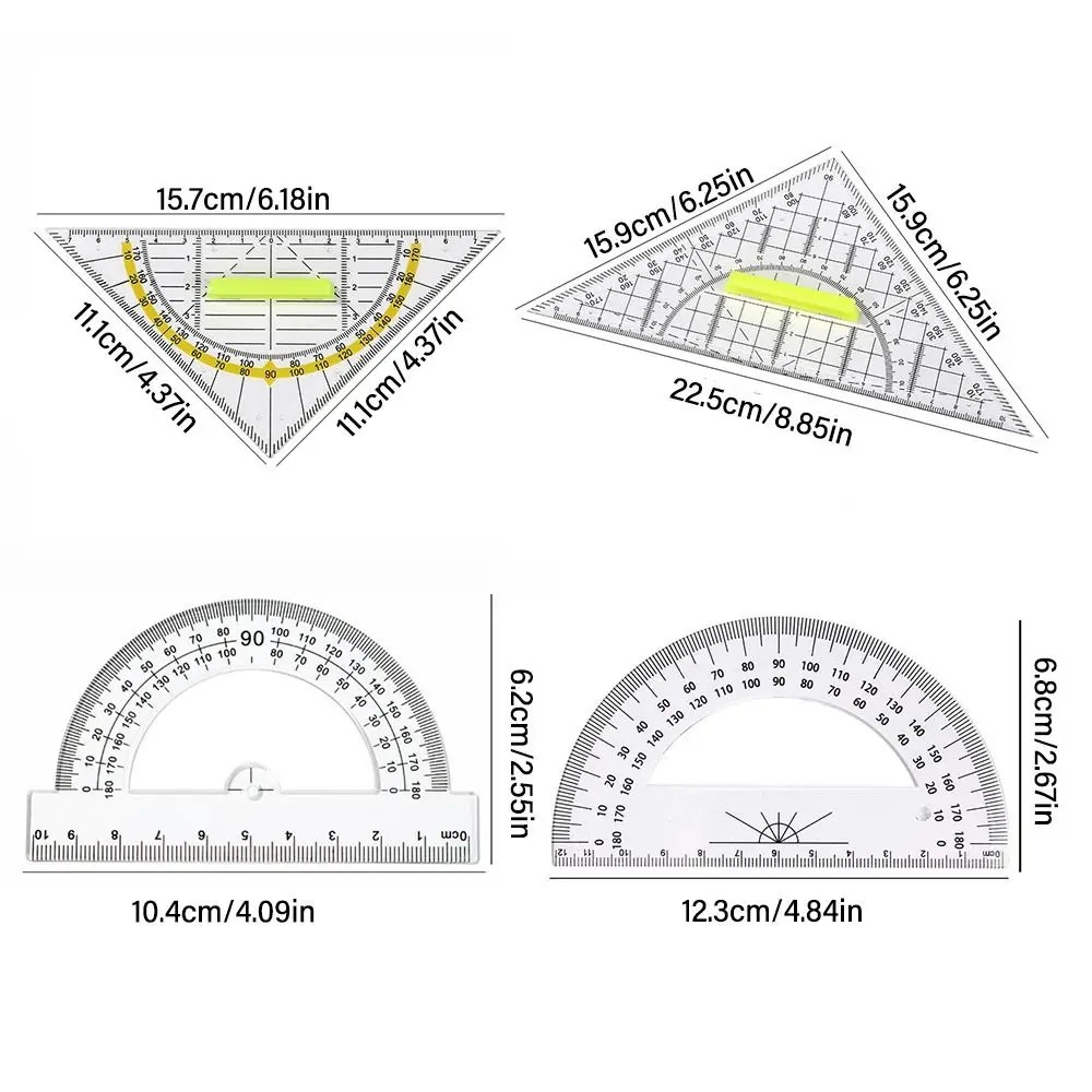 Multi-function Plastic Set Square Transparent With Handle Triangle Ruler Geometry Drafting Tools Angle Protractor School Office