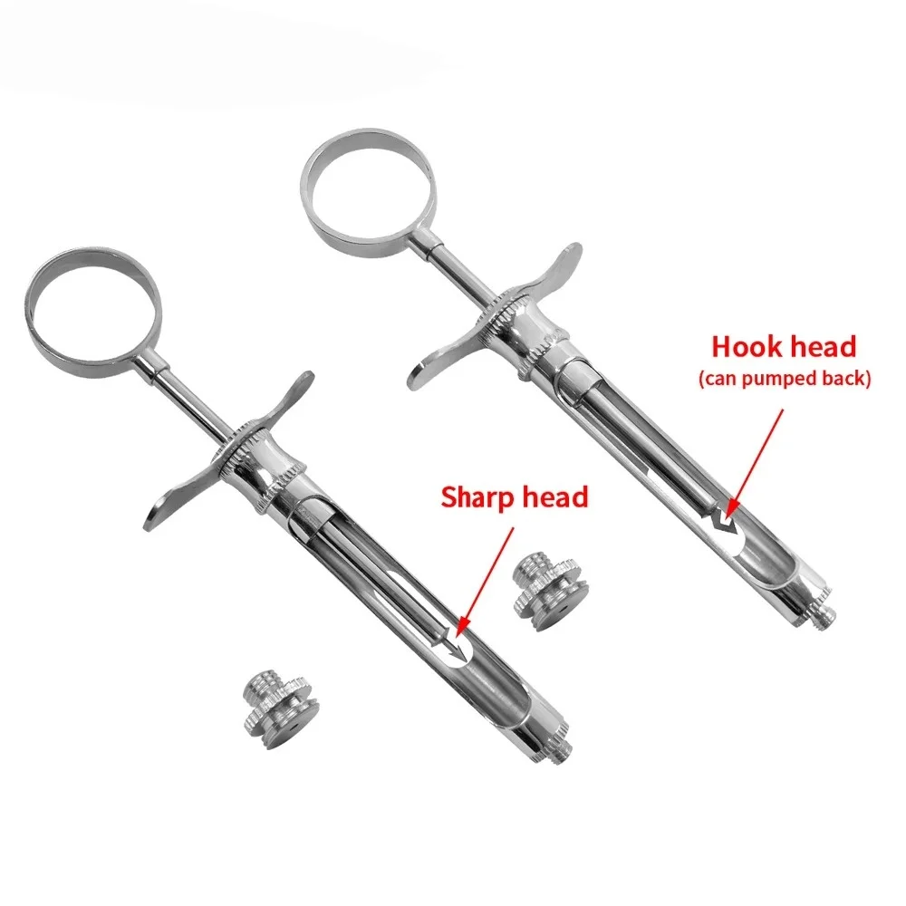 1Set Dental 1.8ML Injection Syringe Hook-headed Sharp Head Stainless Steel Dental Aspirating Syringe Surgical Instrument