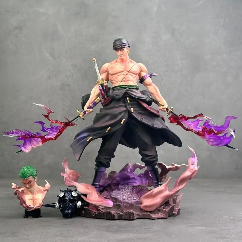 28CM One Piece Roronoa Zoro Golden Mountain Aura Burst Figur mit Doppelkopf-Gravur, Großes Desktop-Modell, Deko-Sammlerstück, Geschenk