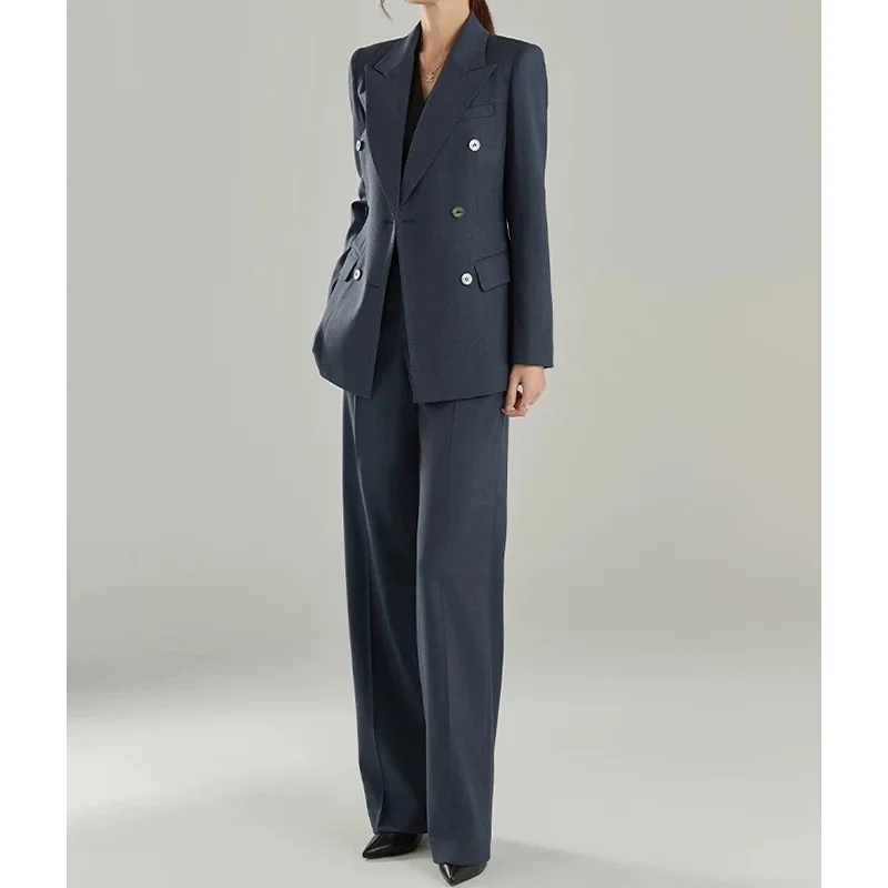 Allingentle Women's Suit Double-Breasted Pantsuit 2 Piece Peak Lapel Blazer & Pants Fashion Suit for Casual Office Customize