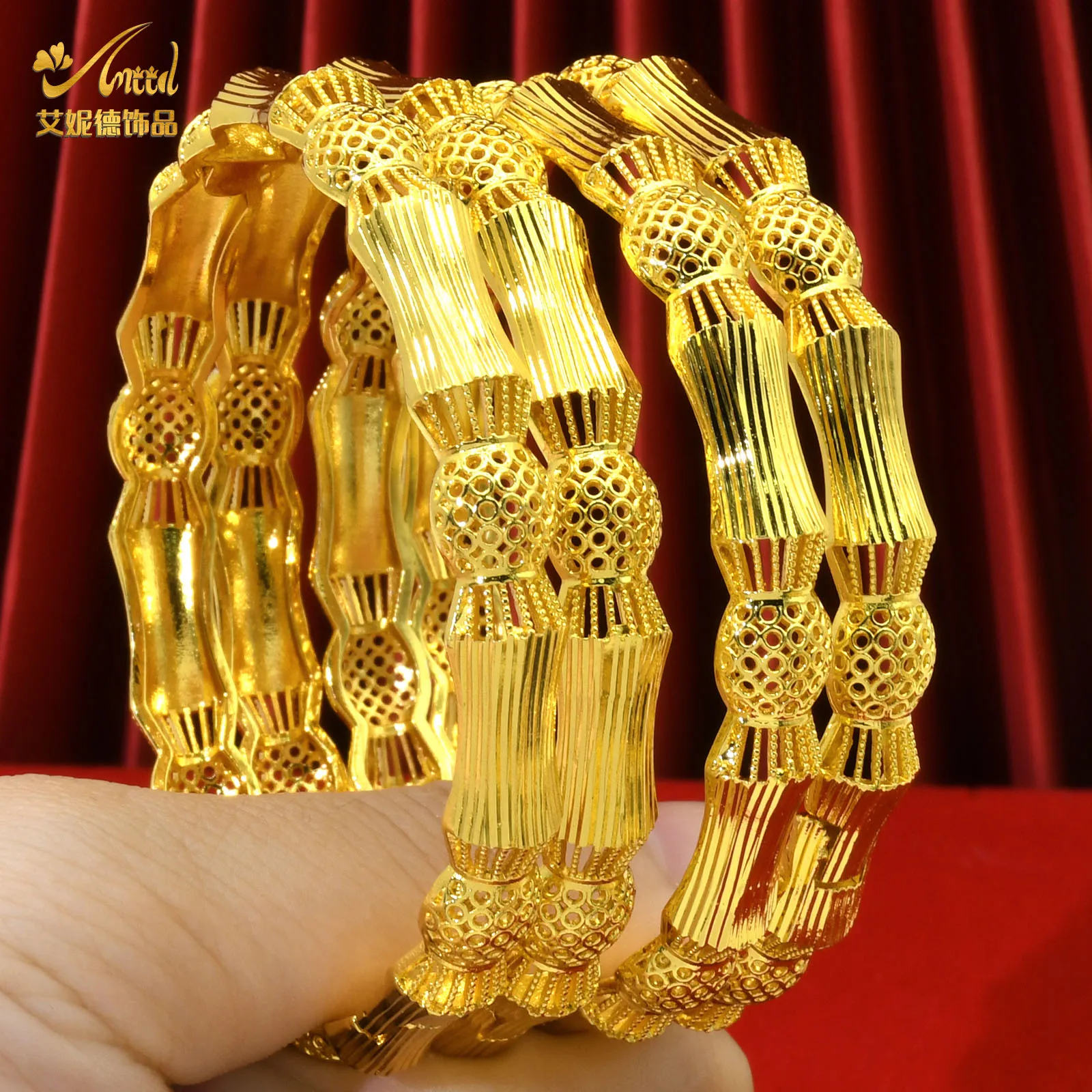 ANIID African Gold Color Bangles For Women Dubai Arabic Luxury Charm Bracelet Bangles Nigerian Wedding Gold Plated Jewelry Gifts
