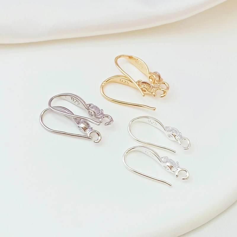 3 Pairs 14K Copper-clad Gold-clad Silver Inlaid Zirconium Water Drop Ear Hook Handmade DIY Open Loop Earrings Accessorie Jewelry