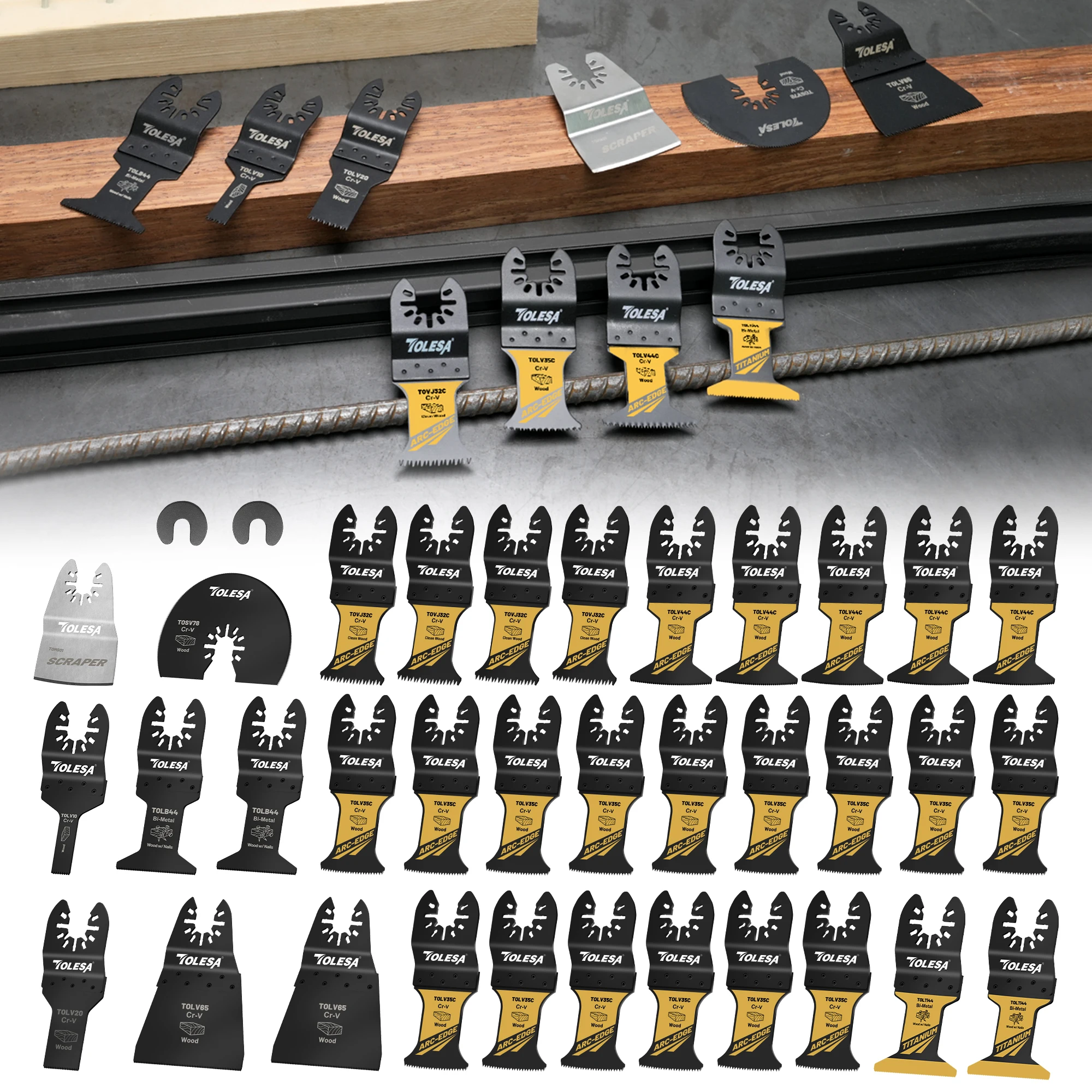TOLESA 36pcs Multi-Purpose Titanium Oscillating Saw Blades Kit Japanese Teeth Oscillating Tool Blades for Wood Metal Plastic Cut