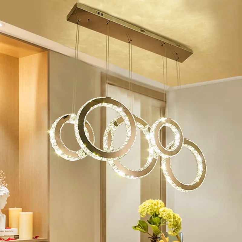 

Lustre Led Pendant Lights For Dining Room Modern Luxury Crystals Hanging Lamp Circle Steels Led Pendant Chandelier Lighting Lamp