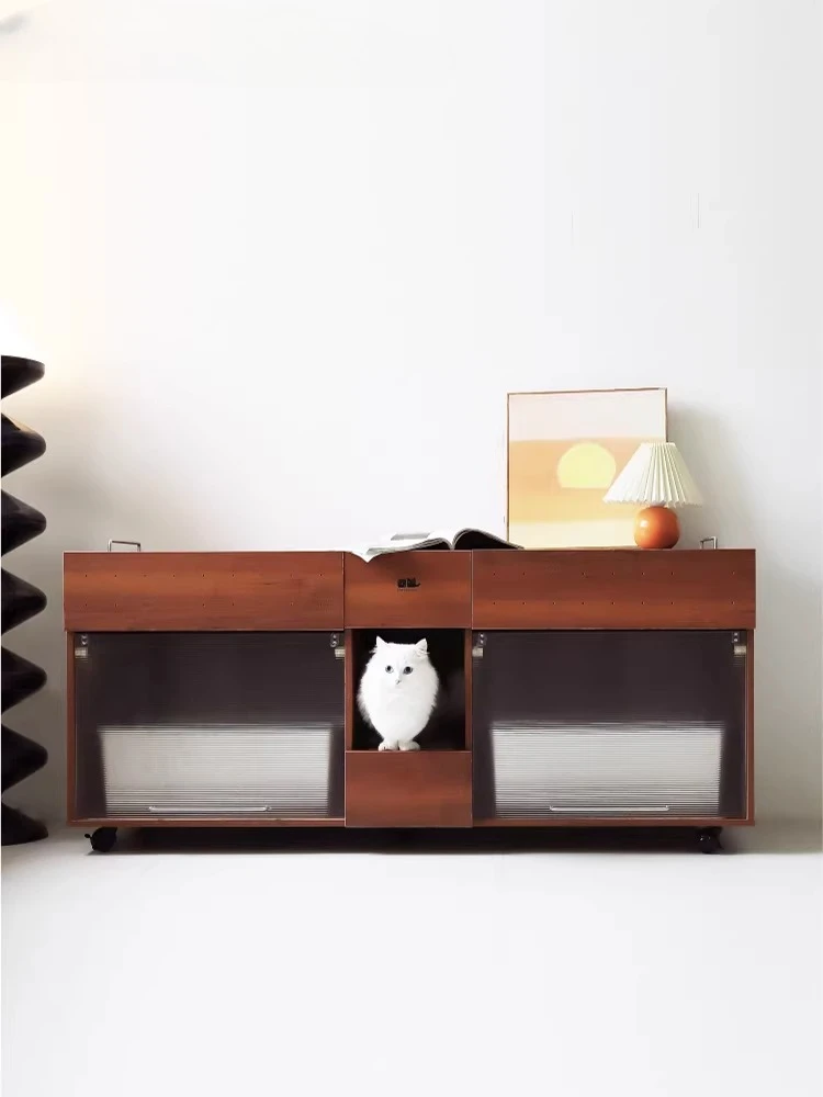 Medieval Cat Toilet Oversized Litter Box Leak-proof Sand Deodorant Litter Cabinet Solid Wood Cabinet