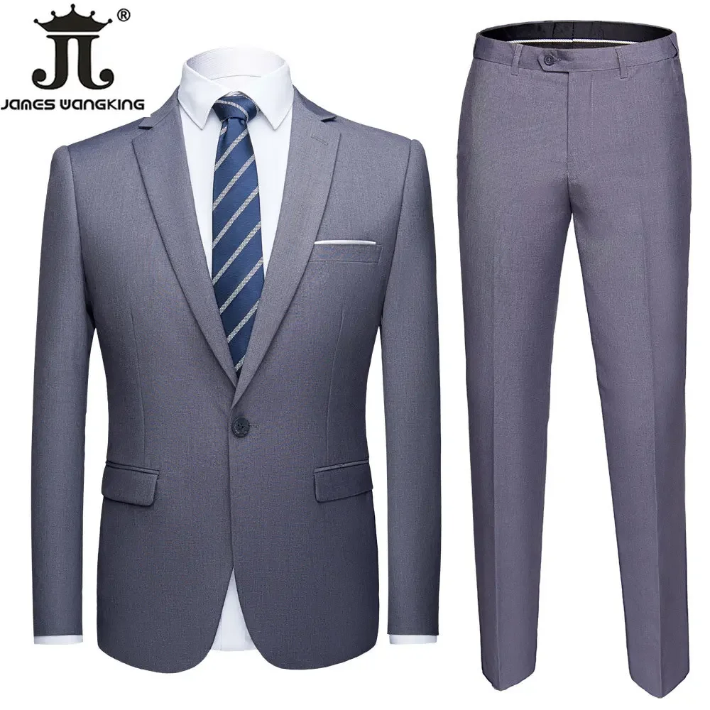 15 Colors M-6XL (Jacket + Pants) Work Clothes Mens Formal Business Office Suit Solid Color Groom\'s Wedding Dress Blazer Trousers