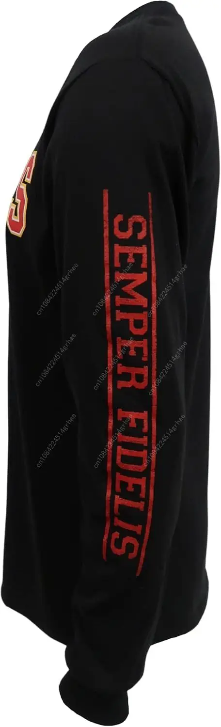 تي شيرت Armed Forces Gear Men's Marines Block بأكمام طويلة - قمصان مشاة البحرية الأمريكية المرخصة الرسمية للرجال (أسود)