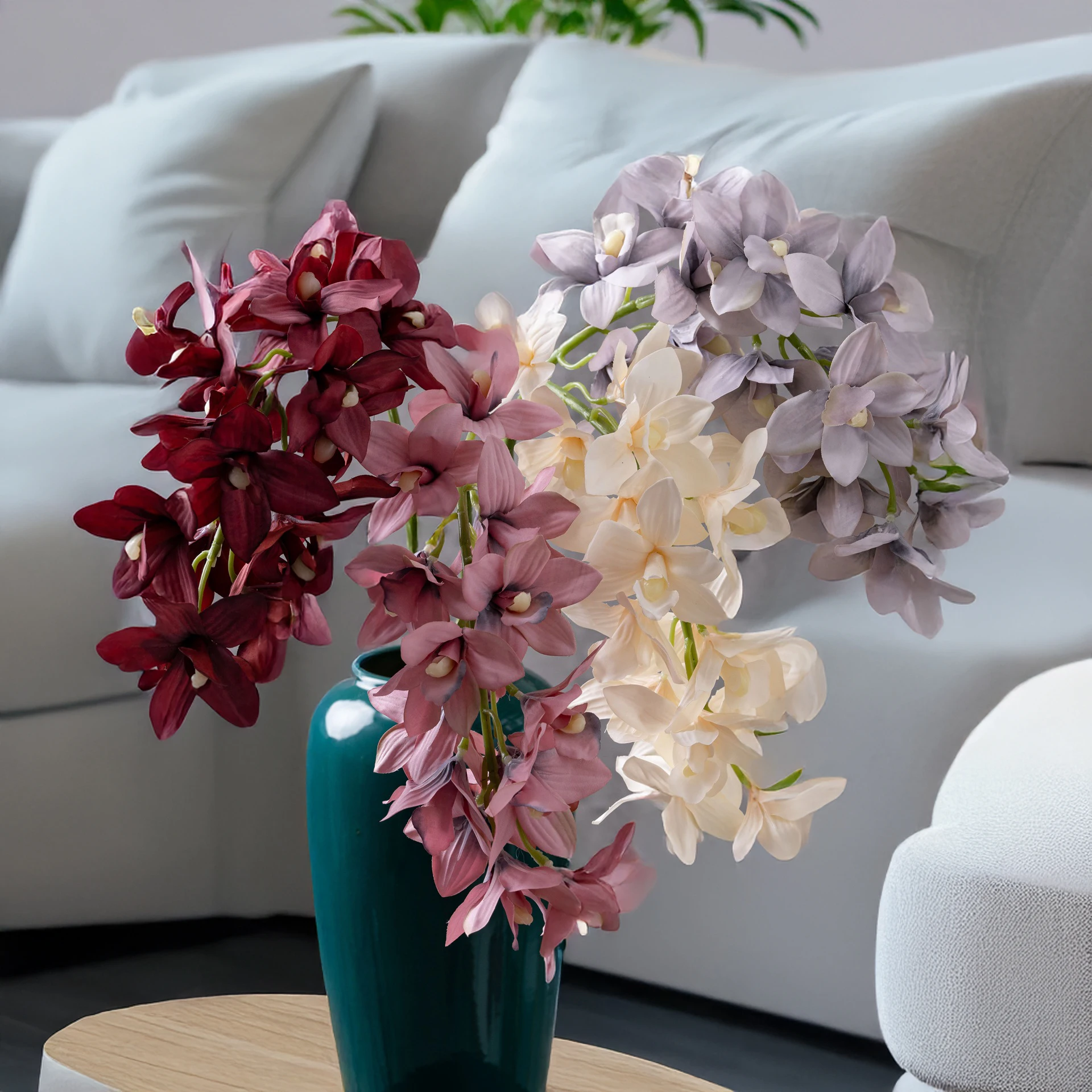 33 Inch Artificial Cymbidium Orchid Flower Faux Floral Arrangement For Wedding Bouquet Home Decor Photography Prop