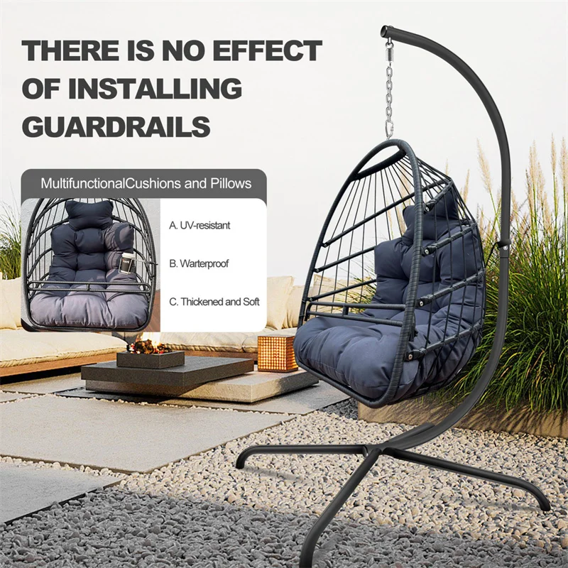 Swing Egg Chair with Stand Indoor Outdoor Wicker Rattan Patio Basket Hanging Chair with Bracket Wicker Folding Hanging Chair