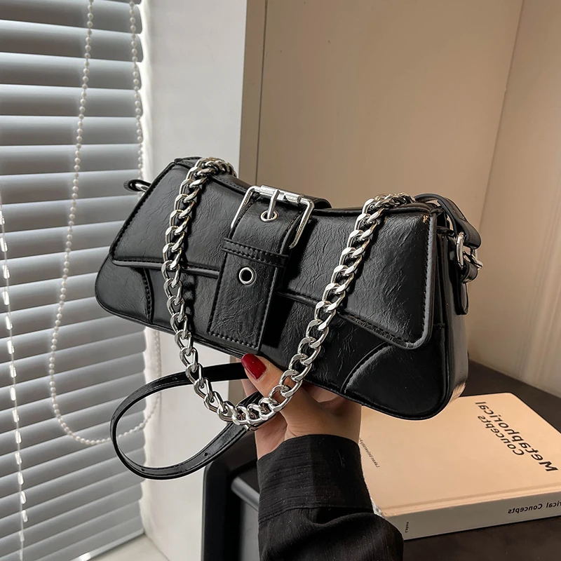 Fashion Pu Leather Shoulder Bag For Women 2023 Hasp Shoulder Crossbody Bag Designer Handbags Ladies Punk Style Underarm Bags