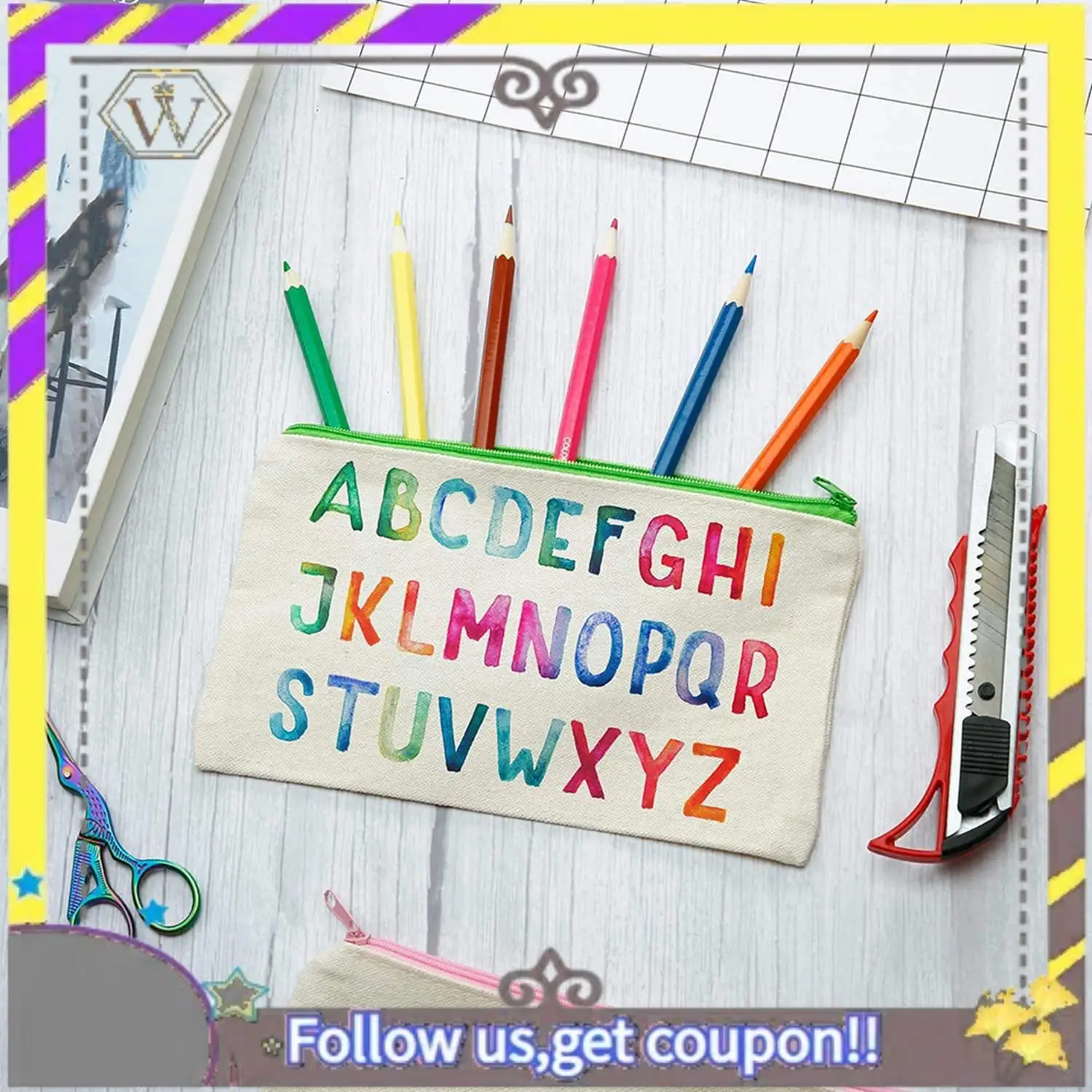 AU33-28Pcs Canvas Makeup Bag Cosmetic Bag Toiletry Pouch Pen Coin Bag With Zipper - 10Pcs Color & 18Pcs Beige